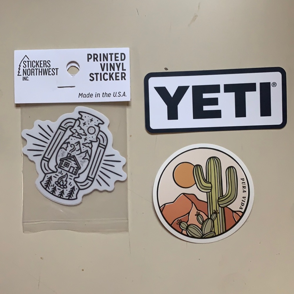 Three sticker pack lot Pura Vida yeti decals NWT